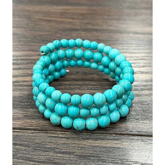 Handmade Synthetic Turquoise Wrap Bracelet Fashion, Southwestern Cowgirl Design - Picture 8 of 10